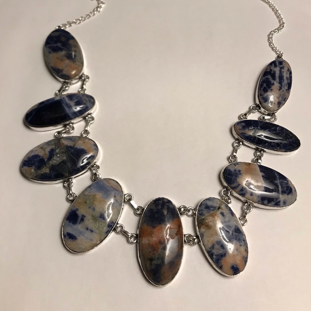 Sodalite Stamped 925 Sterling Silver Necklace